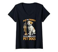 Womens Play The Trumpet and Pet Dogs Brass Marching Band - V-Neck T-Shirt