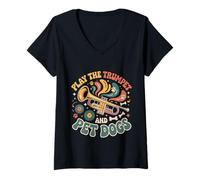 Womens Play The Trumpet and Pet Dogs Brass Marching Band - V-Neck T-Shirt