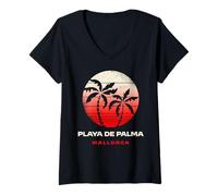 Women's Playa De Palma Mallorca Spain Palm Tree Beach Sunset Design V-Neck T-Shirt