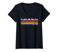 Women's Playa De Palma Mallorca Spain Retro Stripes Vintage Travel V-Neck T-Shirt