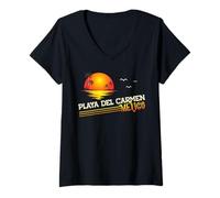 Women's Playa Del Carmen Beach Mexico Tropical Sunset Summer V-Neck T-Shirt