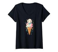 Womens Playful Ice Cream Cone with Baseball Scoop Design V-Neck T-Shirt