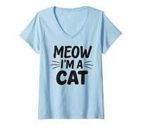 Womens Playful Meow I’m A Cat Design with Whiskers and Retro Text V-Neck T-Shirt