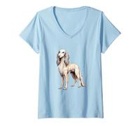 Womens Playful Saluki Dog Illustration Art V-Neck T-Shirt