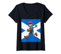 Women's Playful Scottish Thistle Rugby Illustration V-Neck T-Shirt
