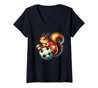Women's Playful Squirrel Soccer Ball Acorn Design V-Neck T-Shirt