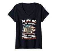 Womens Playing Cajun Accordion Serious Squeeze V-Neck T-Shirt