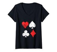 Womens Playing Cards Symbols Gambling Poker Gambler V-Neck T-Shirt