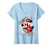 Womens Playing Cards with Roses and Butterflies V-Neck T-Shirt