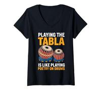 Womens Playing Poetry On Drums Drumming Tablaist Tabla Music Tabla V-Neck T-Shirt