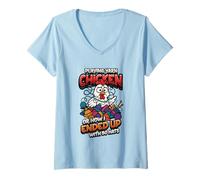 Womens Playing Yarn Chicken Funny Knitting Crochet Yarn V-Neck T-Shirt