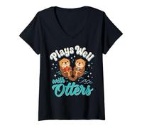 Women's Plays Well with Otters V-Neck T-Shirt