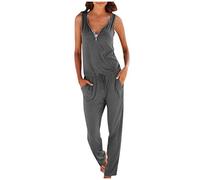 Womens Playsuit, Ladies Jumpsuit Plus Size Sexy Solid Color Zip V-neck Cultivate One's Morality (Grey XL)