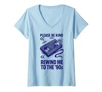 Womens Please Be Kind and Rewind Me to The 90s Retro Shirt V-Neck T-Shirt