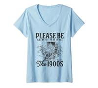 Womens Please be patient I'm from the 1900s Horse drawn wagon gifts V-Neck T-Shirt