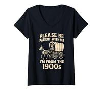 Womens Please Be Patient with Me I’m from The 1900s Funny Skeleton V-Neck T-Shirt