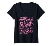 Women's Please Be Patient with Me Im from The 1900s Funny Pink UNC V-Neck T-Shirt