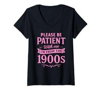 Women's Please Be Patient with Me Im from The 1900s Funny Pink UNC V-Neck T-Shirt