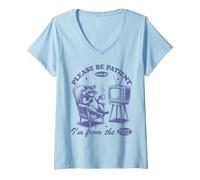 Womens Please Be Patient With Me I'm From The 1900s Raccoon Vintage V-Neck T-Shirt