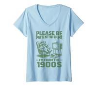 Womens Please Be Patient With Me I'm From The 1900s Raccoon Vintage V-Neck T-Shirt