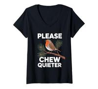 Womens Please Chew Quieter Funny Bird Lovers Relaxed Mood V-Neck T-Shirt