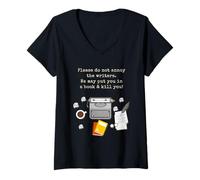 Women's Please Do Not Annoy The Writer Novelist Author Typewriter V-Neck T-Shirt