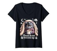Women's Please Do Not Perceive Me Cat Introvert V-Neck T-Shirt