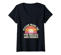 Womens Please Wake Me for Snacks and Drinks Cozy Nap Sleep |- V-Neck T-Shirt