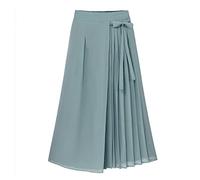 Women's Pleated Chiffon Trousers Large Size Elastic Waist Casual Pants Pant Skirt Comfortable Women's Ponte Pants (Blue, XXL)