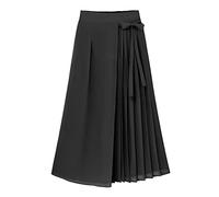 Women's Pleated Chiffon Trousers Large Size Elastic Waist Casual Pants Pant Skirt Comfortable Women's Ponte Pants (Black, L)
