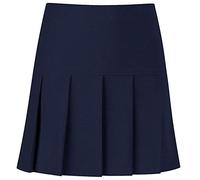 Womens Pleated Drop All Round Girls School Uniform Skirt, Ladies Fromal Plain Elasticated Summer High Waist Tennis Elastic Box Pleat Office Skirts, Navy-15-16 Years