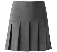 Womens Pleated Drop All Round Girls School Uniform Skirt, Ladies Fromal Plain Elasticated Summer High Waist Tennis Elastic Box Pleat Office Skirts, Grey-15-16 Years