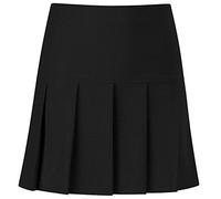 Womens Pleated Drop All Round Girls School Uniform Skirt, Ladies Fromal Plain Elasticated Summer High Waist Tennis Elastic Box Pleat Office Skirts, Black-11-12 Years