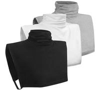 Women's Pleated Fake Turtleneck Dickey Detachable Collar Dickey Half Top Mock Blouse Collar Shirts, Black+white+grey, L