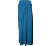 Womens Pleated Fold Over Skirts Ladies Full Length High Waisted Elasticated Plain Gypsy Summer Casual Party Wear Stretchy Long Maxi Skirt 16-18 Teal