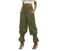 Women's Pleated Lantern Pants Summer Wide Leg High Waist Elastic Flowy Trousers Women's Lightweight Elegant Beach Casual Holiday Work Trousers, Green, XL