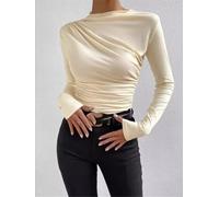 Women's Pleated Long Sleeve Blouse Solid Color Elegant for top(Apricot XXL) | Pleated front design, solid color pattern, elegant style, suitable for autumn and winter, regular fit length