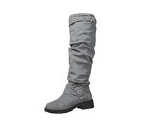 Womens Pleated Over The Knee Boots, Womens Knee High Buckle Boots, Chunky Heel Slip-Resistant Booties Comfortable And Stylish Booties Versatile Elegant Boot Solid Colour Lightweight Boot