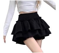 Women's Pleated Ruffle Skirt - Sexy Elastic Waist Casual Solid Colour Vintage Renaissance Chic Loose Fit Medieval Victorian Court Gothic Skirt for Carnival Halloween, Black, L