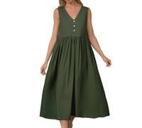 Women's Pleated Summer Dress, Flowy Mid Length Sleeveless V-Neck Casual Chic And Elegant Sexy Solid Color Loose Fit Artistic Style Comfortable Everyday Sweet Dress