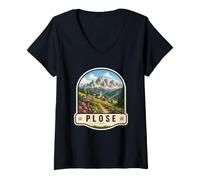 Women's Plose Italy Dolomites Vintage Mountain Travel Design V-Neck T-Shirt