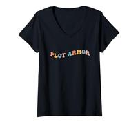 Womens Plot Armor Main Character Protaganist Story Plot Gen Z Tween V-Neck T-Shirt