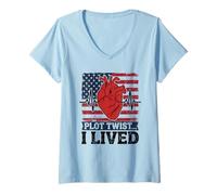 Women's Plot Twist I Lived Heart Surgery Survivor USA V-Neck T-Shirt