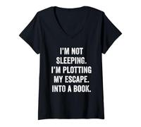 Womens Plotting My Escape into a Book Funny Reader Quote Gift V-Neck T-Shirt