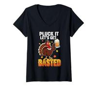 Womens Pluck It Let's Get Basted Thanksgiving Joy V-Neck T-Shirt
