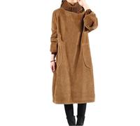 Women's PlUK Size Corduroy Dress Spring and Autumn Fleece Thickened Long Sleeve High Collar Warm Long Dress Khaki