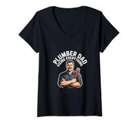 Women's Plumber Dad Fixing Everything Fathers Day Hero V-Neck T-Shirt