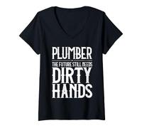 Women's Plumber Dirty Hands V-Neck T-Shirt