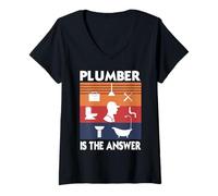 Womens Plumber Holds The Key Retro Vintage Skilled Trade Pride V-Neck T-Shirt