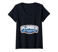 Women's Plumber I Keep The World Flowing Funny Plumbing Quote Joke V-Neck T-Shirt